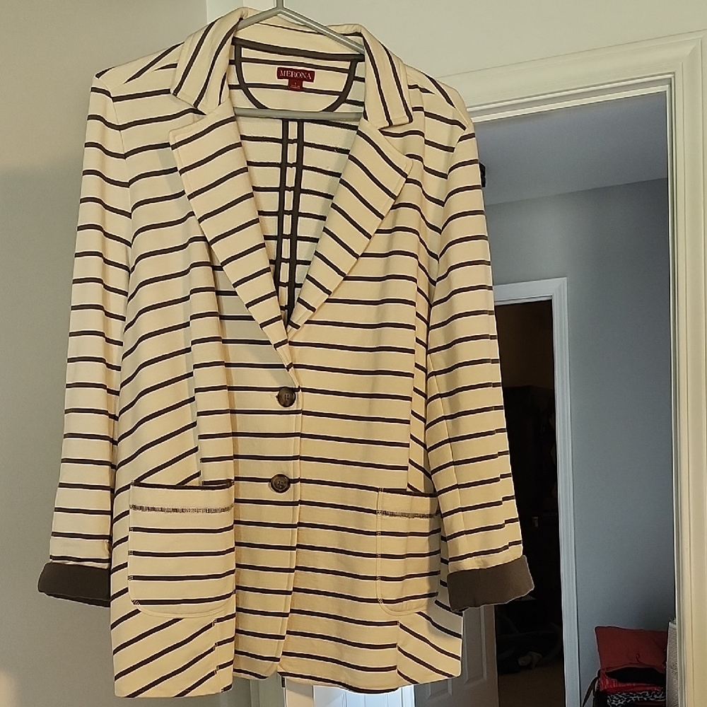 Merona Brown and Cream Blazer Lightweight Nautical Design